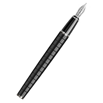 Scrikss Honour 38 Matt Black Fountain Ink Pen, Medium Nib, Gun Metal Plated Trims, Body & Grip Coated With Multiple Layers Of Black Lacquer, Barrel Etched With Checks Pattern