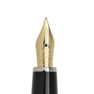 Cleo Skribent Classic Black Fountain Ink Pen, Precious Resin Body, Palladium Plated Fittings, 14K Gold Broad Nib Convertor -Cartridge Included.