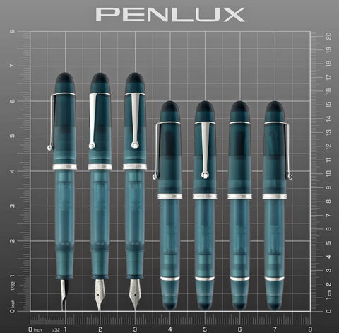 Penlux Masterpiece Grande Great Natural Fountain Ink Pen | Deepsea (Blue) Body | Piston Filling | Stainless Steel No. 6 Jowo Nibs