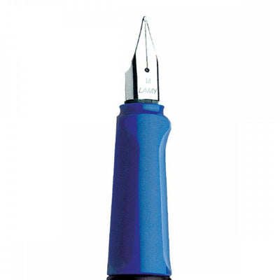 Lamy Safari- Blue Fountain Pen, Steel Broad Nib, Chrome Plated Brass Spring Loaded Iconic Clip, Triangular Grip, Abs Plastic Body.