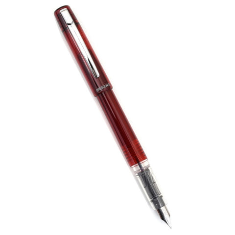 Platinum Prefounte Fountain Ink Pen With Stainless Steel Medium Nib, Translucent Crimson Red Barrel, Cap, Blue-black Ink Cartridge Included, Slip And Seal Cap Design.
