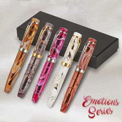 Magna Carta Emotions Series - Passion Fountain Ink Pen with Empty Ink pot, Pen and Pot Made of Precious Resin, PVD 24k Gold Plated Broad Nib and Trim, Converter, Eye Dropper for Writing Signature