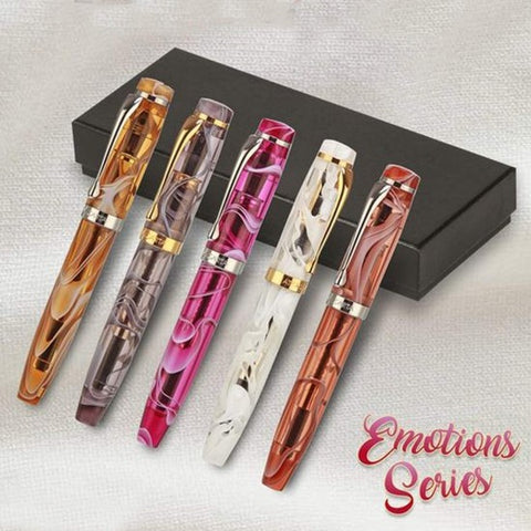 Magna Carta Emotions Series - Passion Fountain Ink Pen with Empty Ink pot, Pen and Pot Made of Precious Resin, PVD Chrome Plated Flex Nib and Trim, Converter