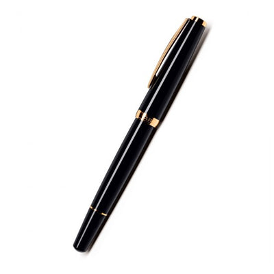 Cleo Skribent Classic Black Fountain Ink Pen, Precious Resin Body, Gold Plated Fittings, 14K GoldNib