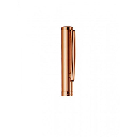 Otto Hutt Design 01 Roller Pen With Black Lacquer Barrel, Rose Gold Plated Fittings And Pinstripe Pattern Cap, Brass Body.