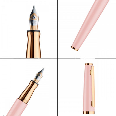 Otto Hutt Design 06 Fountain Ink Pen with Broad Steel Bicolour Nib, Multi-Polished Shiny Pink Lacquered Barrel and Cap, Rose Gold Plated Trims, Aluminium Body, Cartridge - Converter Included