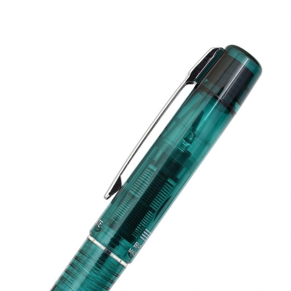 Platinum Prefounte Fountain Ink Pen With Stainless Steel Fine Nib, Translucent Dark Emerald Green Barrel, Cap, Blue-black Ink Cartridge Included, Slip And Seal Cap Design.