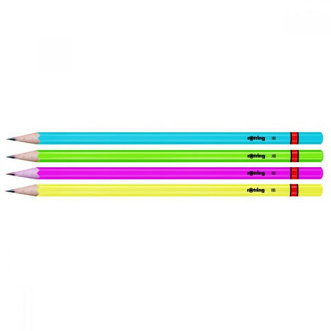 Rotring Woodcase HB Graphite Pencil, Neon Assorted Colours - Blister Pack of 4 Wooden Pencils