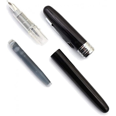 Platinum Plaisir Fountain Ink Pen With Ss Medium Nib, Black Barrel, Cap, Anodized Aluminium Body With Shiny Surface, Black Ink Cartridge Included, Slip And Seal Cap Design.