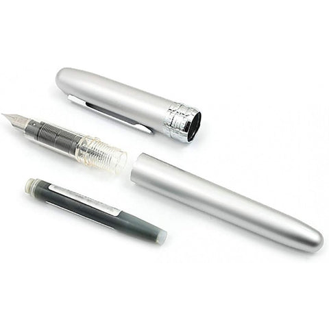 Platinum Plaisir Fountain Ink Pen With Ss Medium Nib, Ice White Barrel, Cap, Anodized Aluminium Body With Shiny Surface, Black Ink Cartridge, Slip And Seal Cap Design.