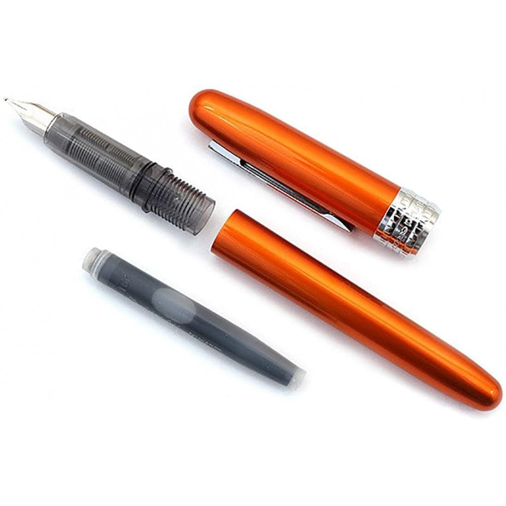 Platinum Plaisir Fountain Ink Pen With Ss Fine Nib, Nova Orange Barrel, Cap, Anodized Aluminium Body With Shiny Surface, Black Ink Cartridge, Slip And Seal Cap Design.