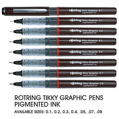 Rotring 0.5mm Line Thickness Tikky Graphic Fineliner with Black Pigmented Lightfast And Water Resistant Ink For Long Life Drawings, Sketching, Writing and Signature, Non-Refillable, Pack of 12pieces