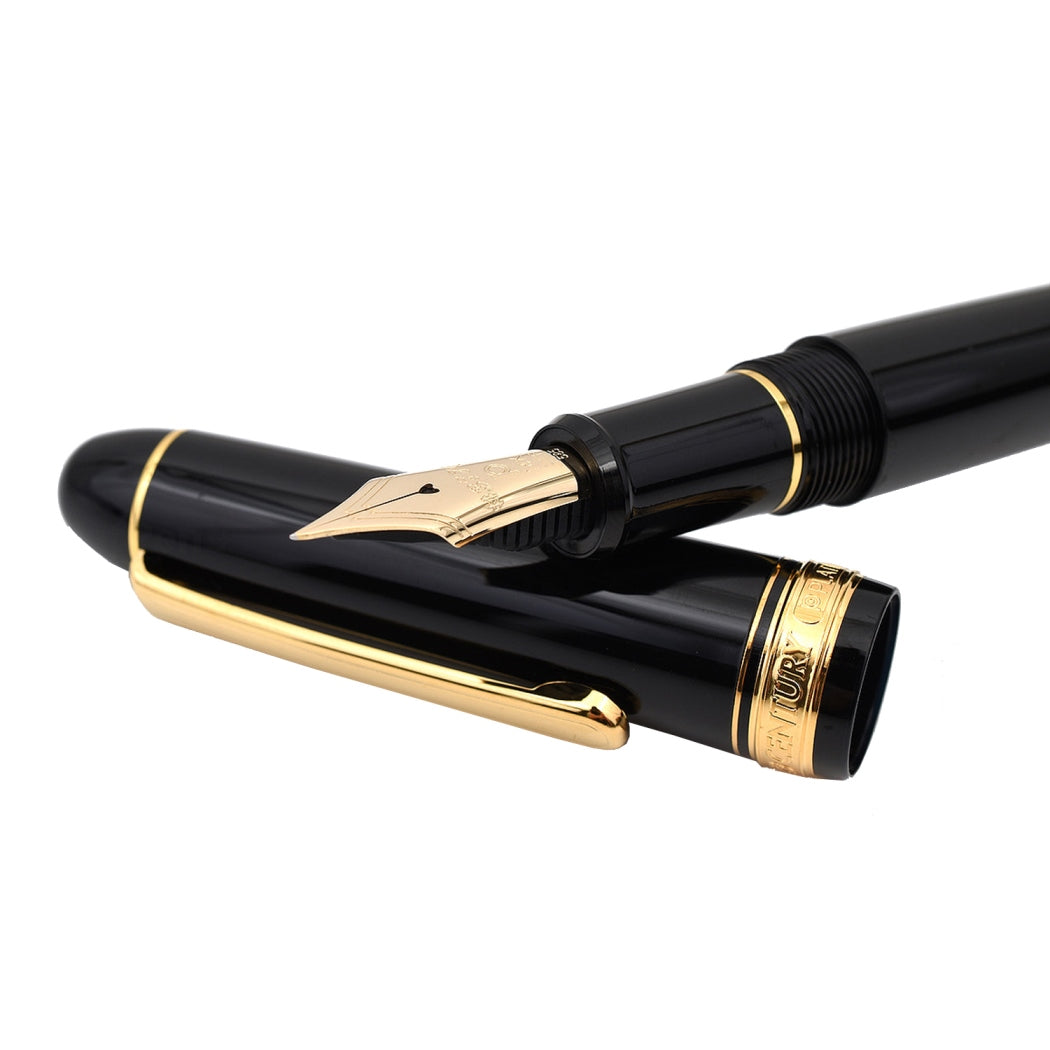 Platinum 3776 Century Gold Trim Fountain Ink Pen With 14k Gold Nib, Black Resin Body Cartridge And Gold Plated Converter Included Slip And Seal Cap Mechanism.