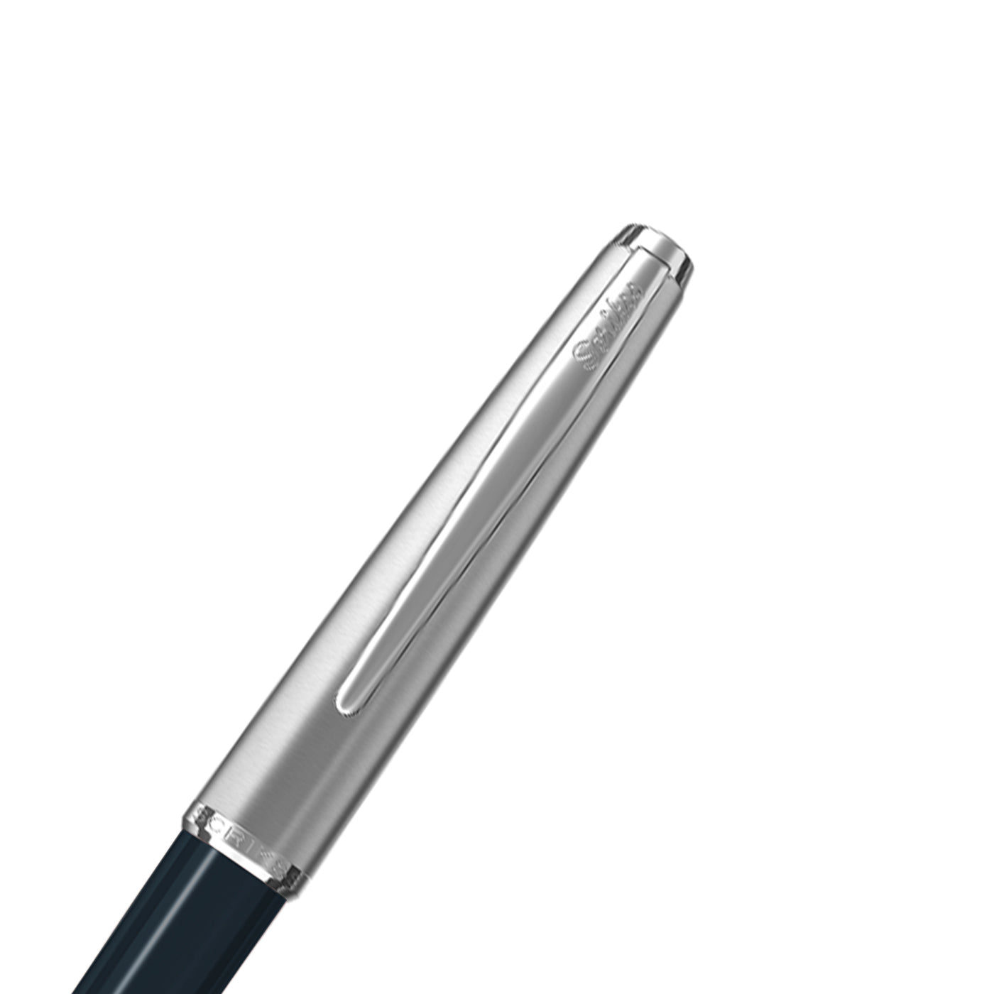 Scrikss Metropolis 78 Navy Blue Fountain Ink Pen With Medium Size Nib, Satin Stainless Steel Cap, Chrome Trims, Mounted Converter