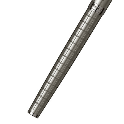 Scrikss Honour 38 Carbon Gray Medium Nib Fountain Ink Pen With Gun Metal Plated Trims, Body Plated Grey Lacquer, Barrel Etched With Checks Pattern, Pen