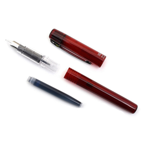 Platinum Prefounte Fountain Ink Pen With Stainless Steel Fine Nib, Translucent Crimson Red Barrel, Cap, Blue-black Ink Cartridge Included, Slip And Seal Cap Design.