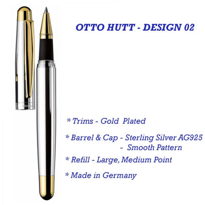 Otto Hutt | Design 02 | Roller ball point pen | Smooth Silver Gold Trim