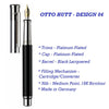 Otto Hutt Design 04 Fountain Ink Pen with Medium 18K Bicolour Nib, Multi-Polished Black Lacquered Barrel, Platinum Plated Cap and Trims, Brass Body, Cartridge - Converter Included