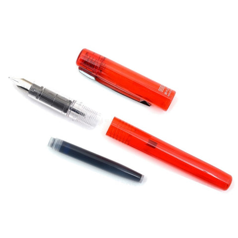 Platinum Prefounte Fountain Ink Pen With Stainless Steel Medium Nib, Translucent Vermillion Orange Barrel, Cap, Blue-black Ink Cartridge Included, Slip And Seal Cap Design.