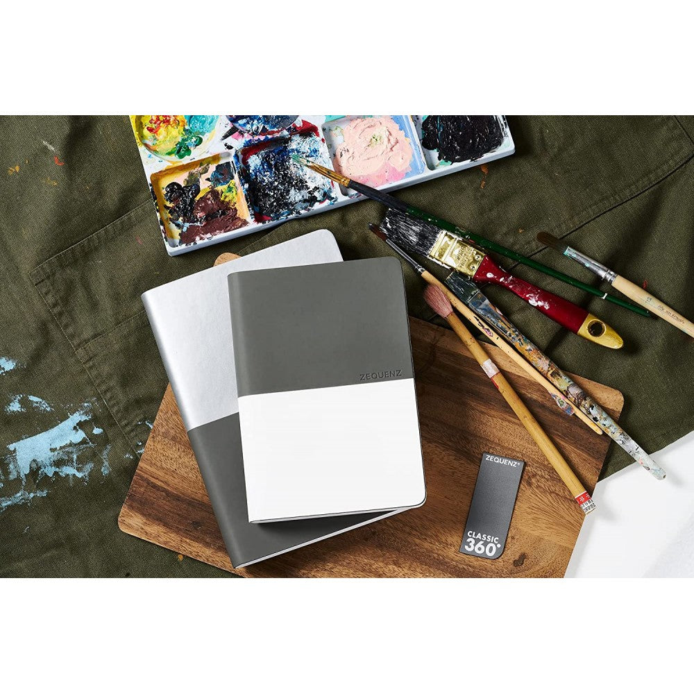 Zequenz Basic Plus A5 Grey-white Soft Cover Hand Bound Notebook 70gsm White Squared And Blank Paper 400pages 360 Degree Flexibility