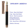 Otto Hutt Design 04 Fountain Ink Pen with Broad 18K Bicolour Nib, Multi-Polished Black Lacquered Barrel, Rose Gold Plated Cap and Trims, Brass Body, Cartridge - Converter Included