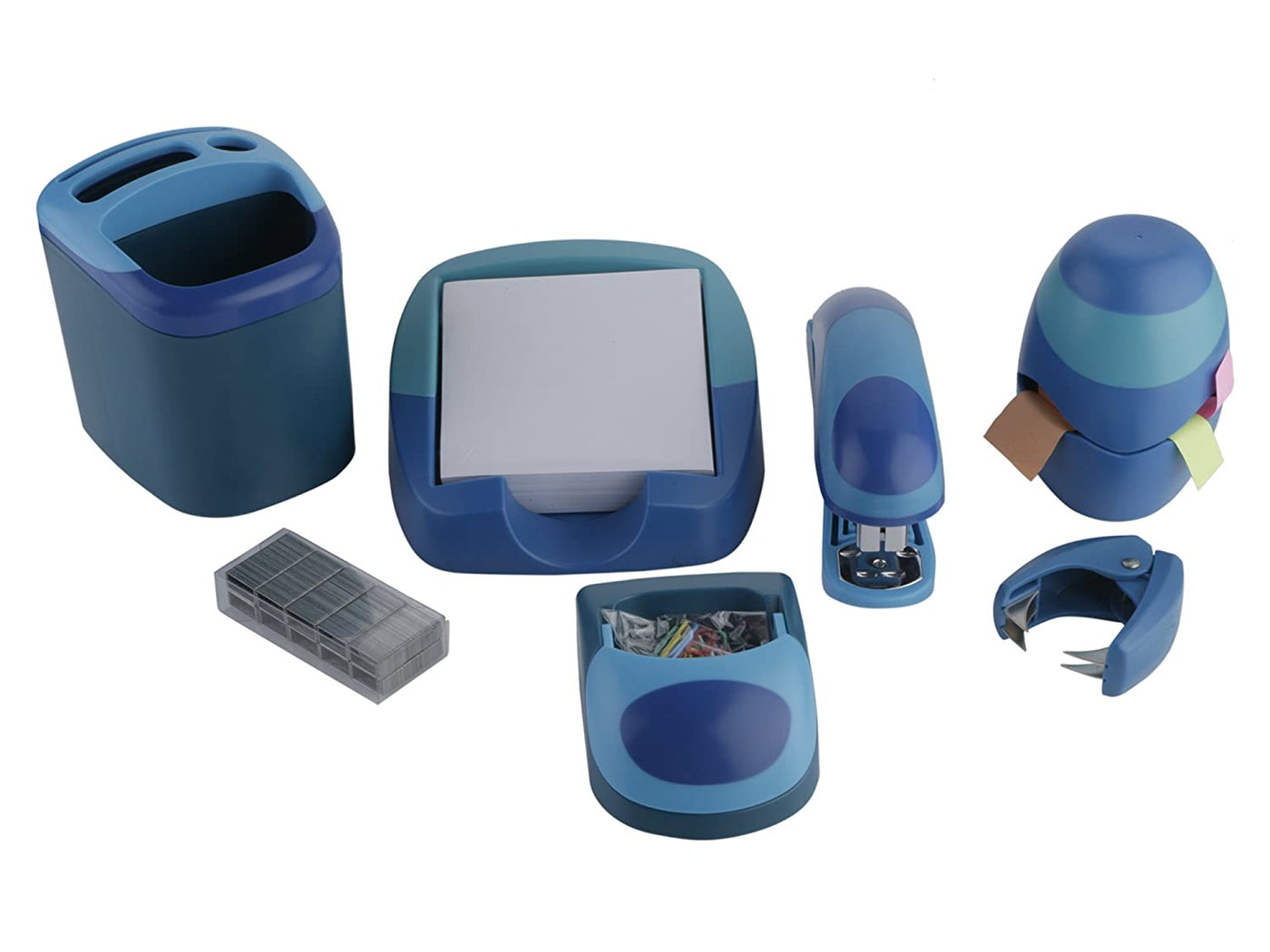 Desktop Accessories - Eagle Omax Stationery Set -Stapler, Staple Remover, Staples, Memo Holder, Pen Stand, Magnetic Clip Dispenser, Index Note Dispenser - J5132CD
