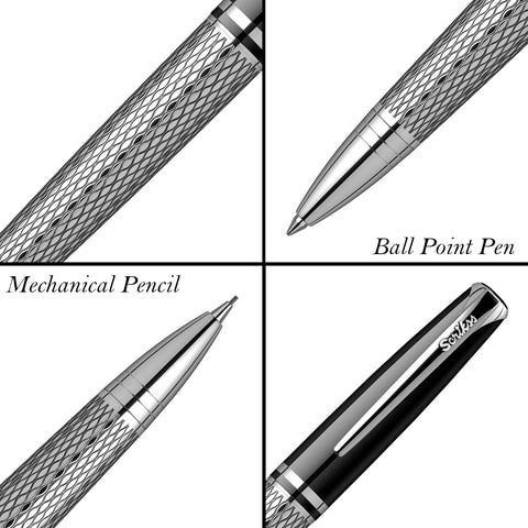 Scrikss | Pera 477 | Fountain Pen+ Ballpoint Pen + Mechanical Pencil Set | Black-CT