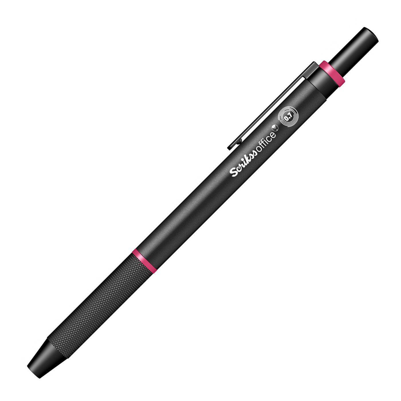 Scrikss Twist 0.7mm Mechanical Pencil with Lead, Matte Black Plated Aluminium Body, Mini Removable Sharpener, Push Mechanism, Retractile Function - Pink
