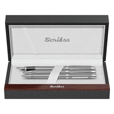 Scrikss | Venus 722 | Fountain+ Ballpoint Pen+ Mechanical Pencil Set | Chrome CT