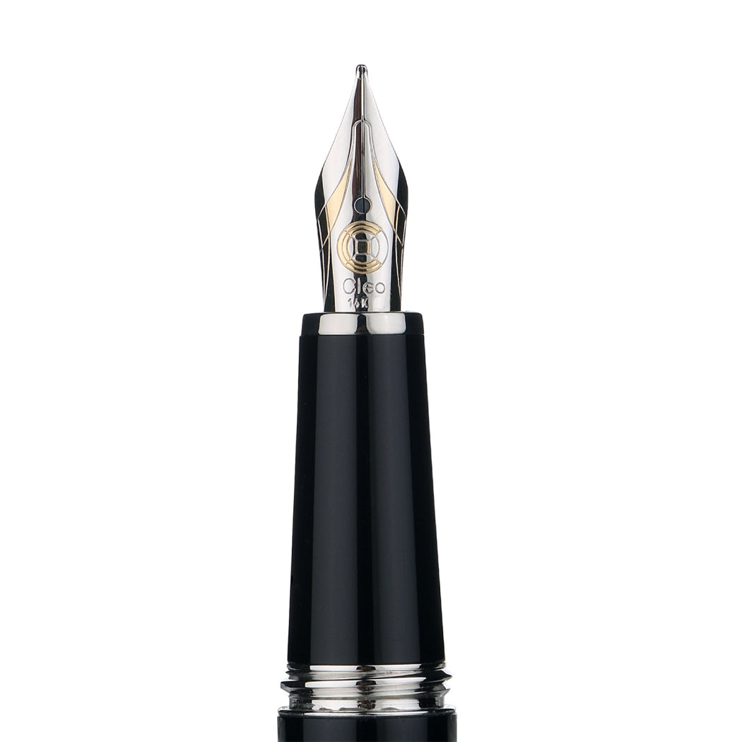 Cleo Skribent Aura Fountain Ink Pen, Black Body of Precious Resin, Rhodium-Plated Trims, Used With Cartridge-Converter, 14K Gold Bicolour Nib