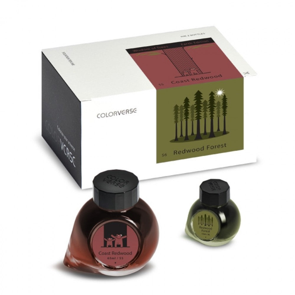 Colorverse Coast Redwood (Brown) - Redwood Forest (Dark Green) - Fountain Pen Ink 55 - 56 Earth Edition, 65ml - 15ml - 2 Bottle Set, Dye-Based, Nontoxic, Made In Korea