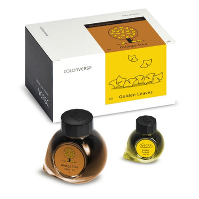 Colorverse Ginkgo Tree - Light Brown - Golden Leaves - Yellow- Fountain Pen Ink 59 - 60 Earth Edition, 65ml - 15ml - 2 Bottle Set, Dye-Based, Nontoxic, Made In Korea