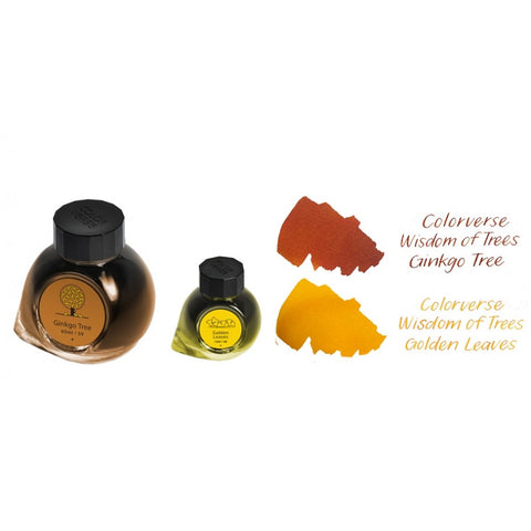 Colorverse Ginkgo Tree - Light Brown - Golden Leaves - Yellow- Fountain Pen Ink 59 - 60 Earth Edition, 65ml - 15ml - 2 Bottle Set, Dye-Based, Nontoxic, Made In Korea