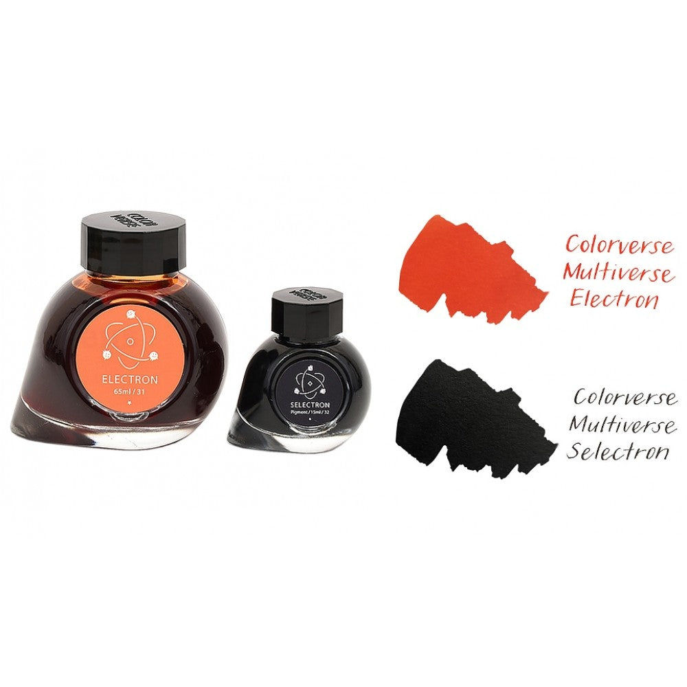 Colorverse Electron - Orange - Dye-Based - Selectron - Black - Pigment Based - Fountain Pen Ink 31 - 32 Multiverse Series, Season 3, 65ml - 15ml - 2 Bottle Set, Nontoxic, Made In Korea