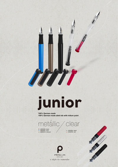 Penlux Junior Metallic Black With Black Clip Fountain Ink Pen Made In Taiwan