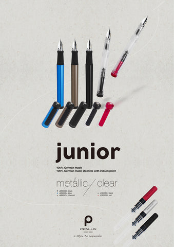 Penlux Junior Metallic Blue With Black Clip Fountain Ink Pen Made In Taiwan