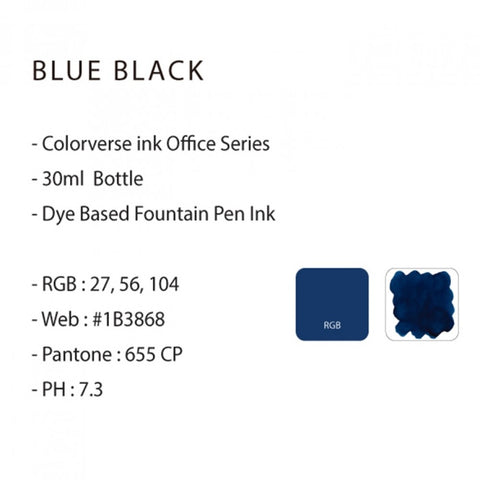 Colorverse Office Series Blue-Black Fountain Pen Ink Bottle, 30ml Classic Bottle, Dye Based Non-toxic, Made In Korea