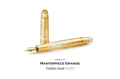 Penlux Masterpiece Grande Great Natural Fountain Ink Pen | Golden Sand (Clear) Body Gold Trims | Piston Filling | No. 6 Jowo Nibs