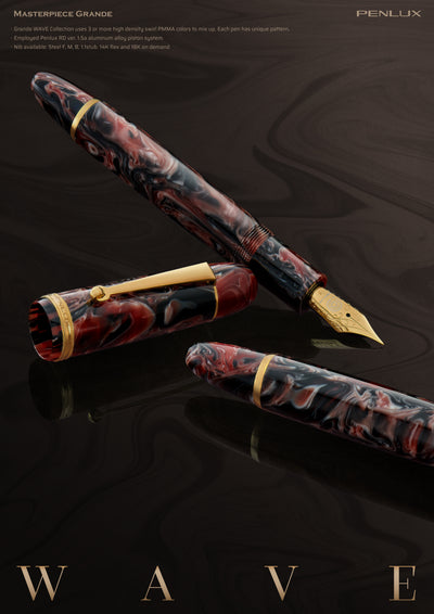 Penlux Masterpiece Grande Fountain Ink Pen| Marble Wave Body | Piston Filling | Oversize Pen with No. 6 Jowo Nibs