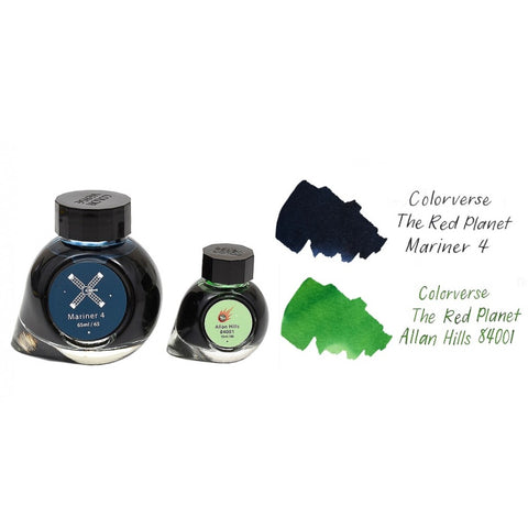 Colorverse Mariner 4 - Dark Blue - Allan Hills 84001 - Light Green - Fountain Pen Ink 65 - 66, Season 5, The Red Planet, 65ml - 15ml - 2 Bottle Set, Dye-Based, Nontoxic, Made In Korea