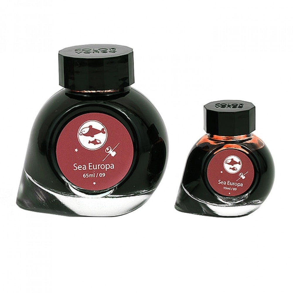 Colorverse Sea Europa - Red - Fountain Pen Ink 09 Spaceward Series, Season 1, 65ml - 15ml - 2 Bottle Set, Dye-Based, Nontoxic, Made In Korea