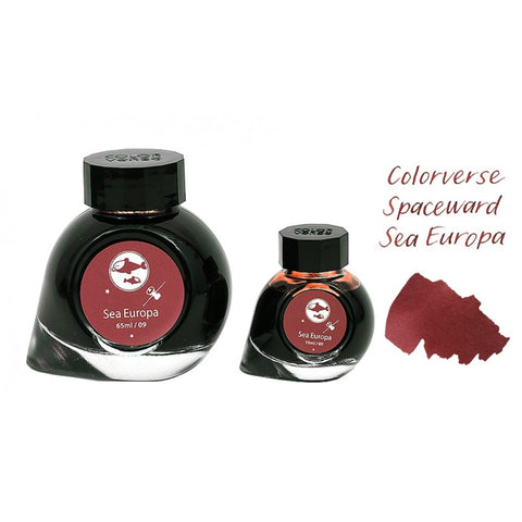 Colorverse Sea Europa - Red - Fountain Pen Ink 09 Spaceward Series, Season 1, 65ml - 15ml - 2 Bottle Set, Dye-Based, Nontoxic, Made In Korea