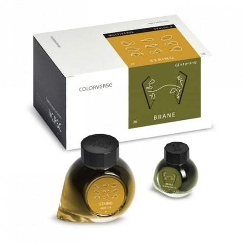 Colorverse String - Yellow Without Shimmer - Brane - Green With Shimmer - Fountain Pen Ink 25 - 26 Multiverse Series, Season 3, 65ml - 15ml - 2 Bottle Set, Dye-Based, Nontoxic, Made In Korea