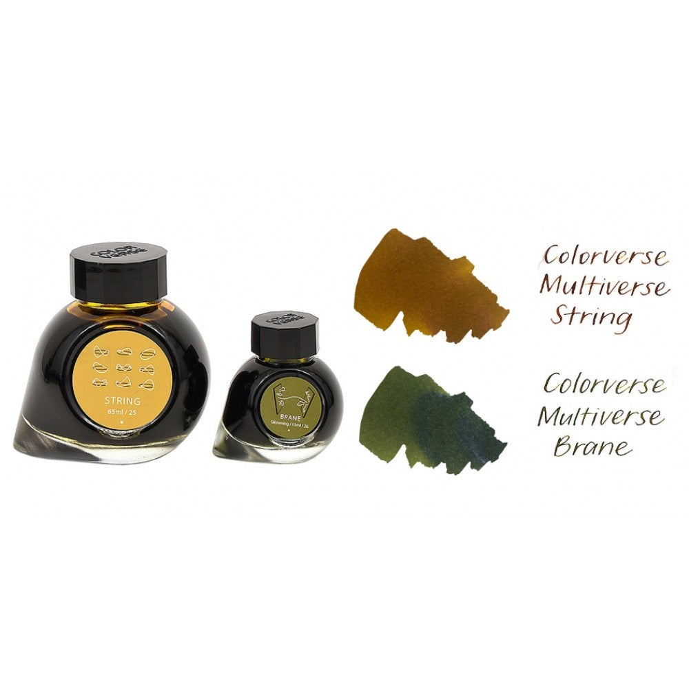 Colorverse String - Yellow Without Shimmer - Brane - Green With Shimmer - Fountain Pen Ink 25 - 26 Multiverse Series, Season 3, 65ml - 15ml - 2 Bottle Set, Dye-Based, Nontoxic, Made In Korea