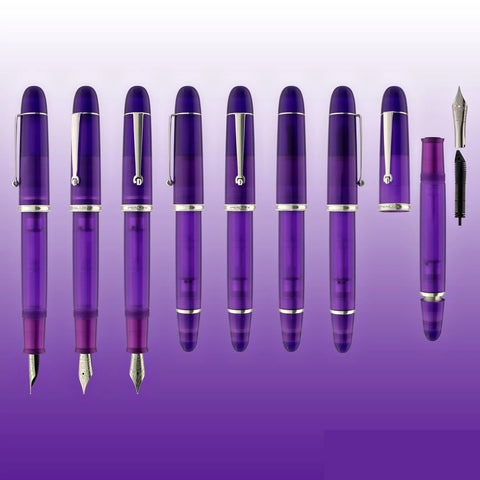 Penlux Masterpiece Grande Great Natural Fountain Ink Pen | Aurora Australis (Purple) Body | Piston Filling | Stainless Steel No. 6 Jowo Nibs