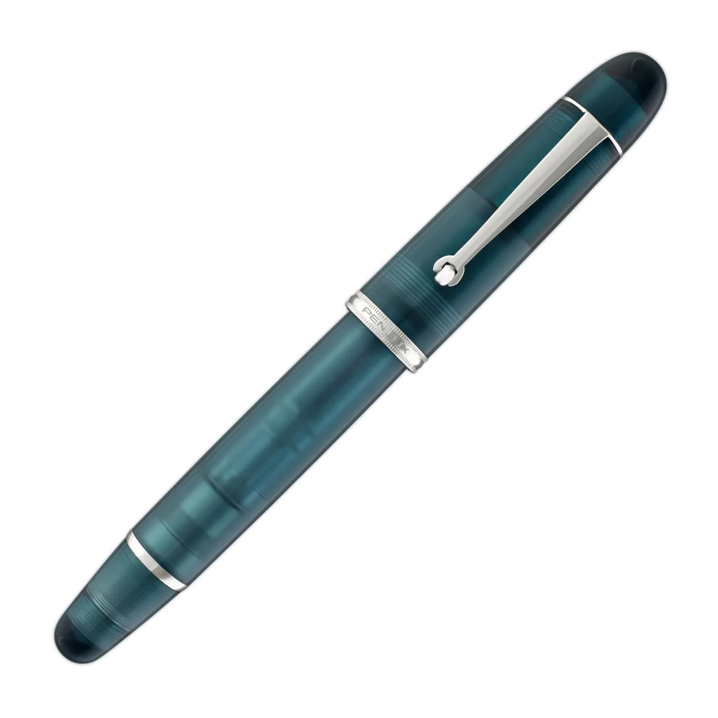 Penlux Masterpiece Grande Great Natural Fountain Ink Pen | Deepsea (Blue) Body | Piston Filling | Stainless Steel No. 6 Jowo Nibs