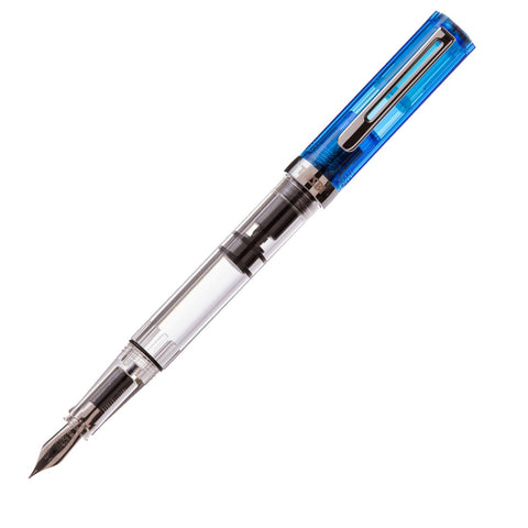 Twsbi Eco Transparent Blue Fountain Ink Pen, Piston Filling Mechanism, Plastic Body, Metal Clip, Steel Nib, High Capacity Filler Can Hold Upto 1.7ml Of Ink, Screw-on Cap Mechanism.
