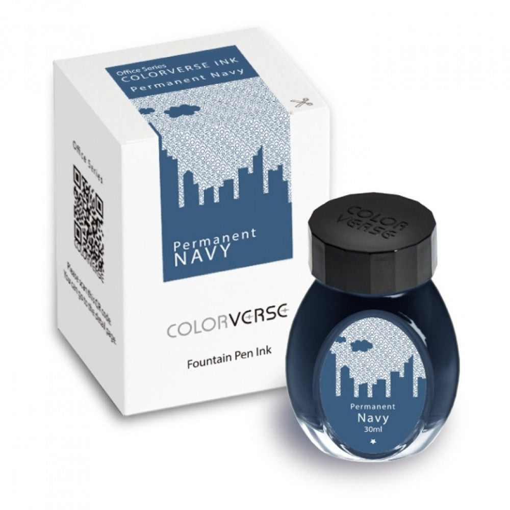 Colorverse Office Series Permanent Navy Fountain Pen Waterproof Ink 30ml Classic Bottle Pigment Based Nontoxic, Made In Korea