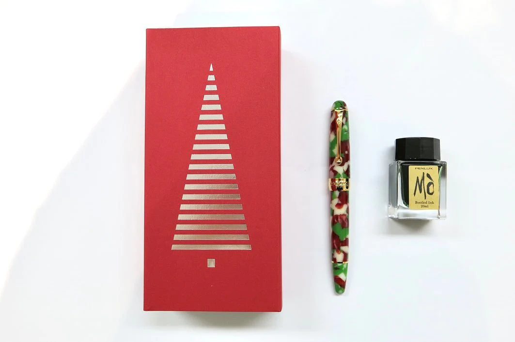 Penlux Masterpiece Grande Christmas Edition Fountain Ink Pen | Piston Filling | Oversize Pen with No. 6 Jowo Nibs