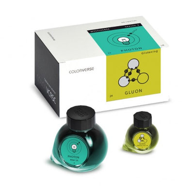 Colorverse Photon -Turquoise Without Shimmer - Gluon - Light Green With Shimmer - Fountain Pen Ink 23 - 24 Multiverse Series, Season 3, 65ml - 15ml - 2 Bottle Set, Dye-Based, Nontoxic, Made In Korea